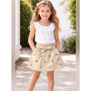 Polo Ralph Lauren Girls 5 Preppy Schoolcore Khaki Logo Skirt Bow Waist